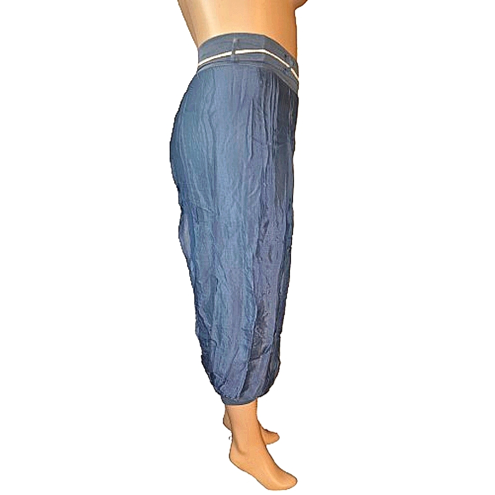 NWT, MEO MELL BLUE SILK HAREM WRAP JOGGER PANTS, one size - Picture 3 of 9